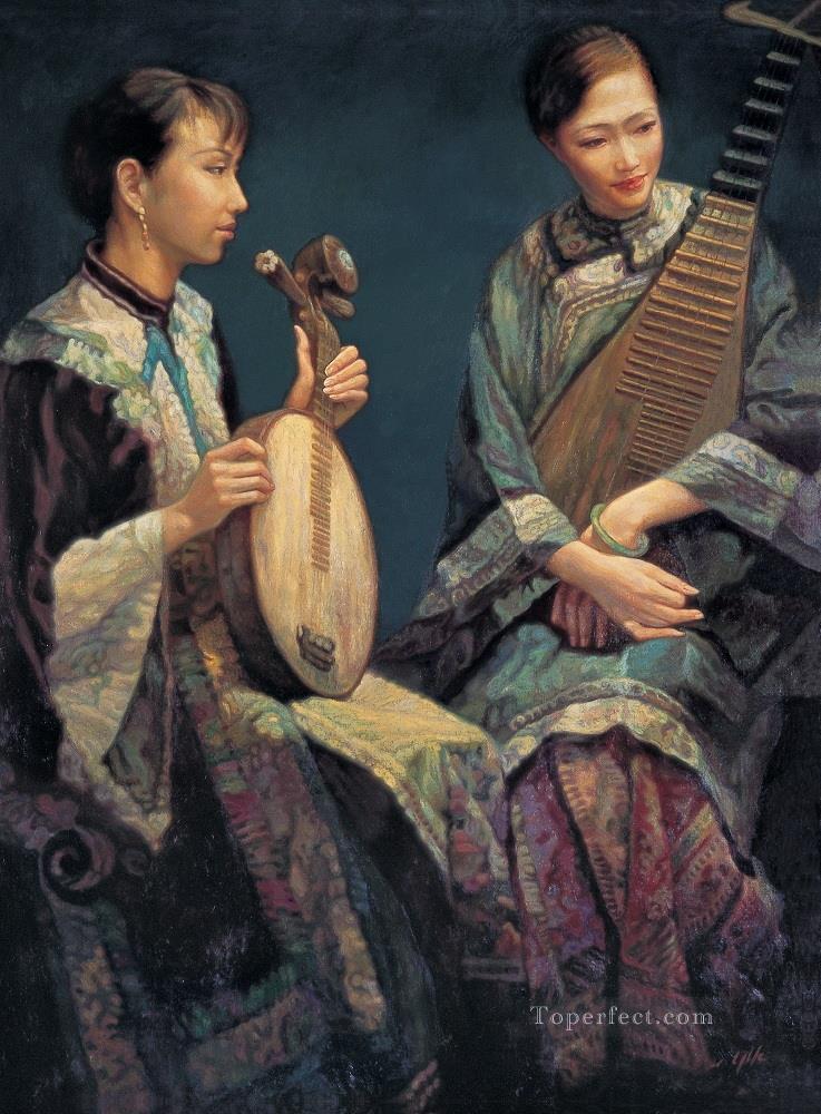 リラ演奏 中国のチェン・イーフェイ油絵